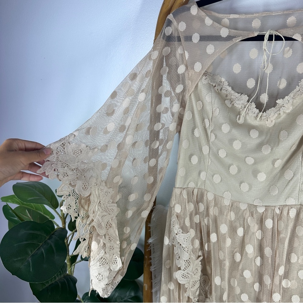 Joyfolie Cream Polka Dot Bell Sleeve Dress sz S - Picture 3 of 5
